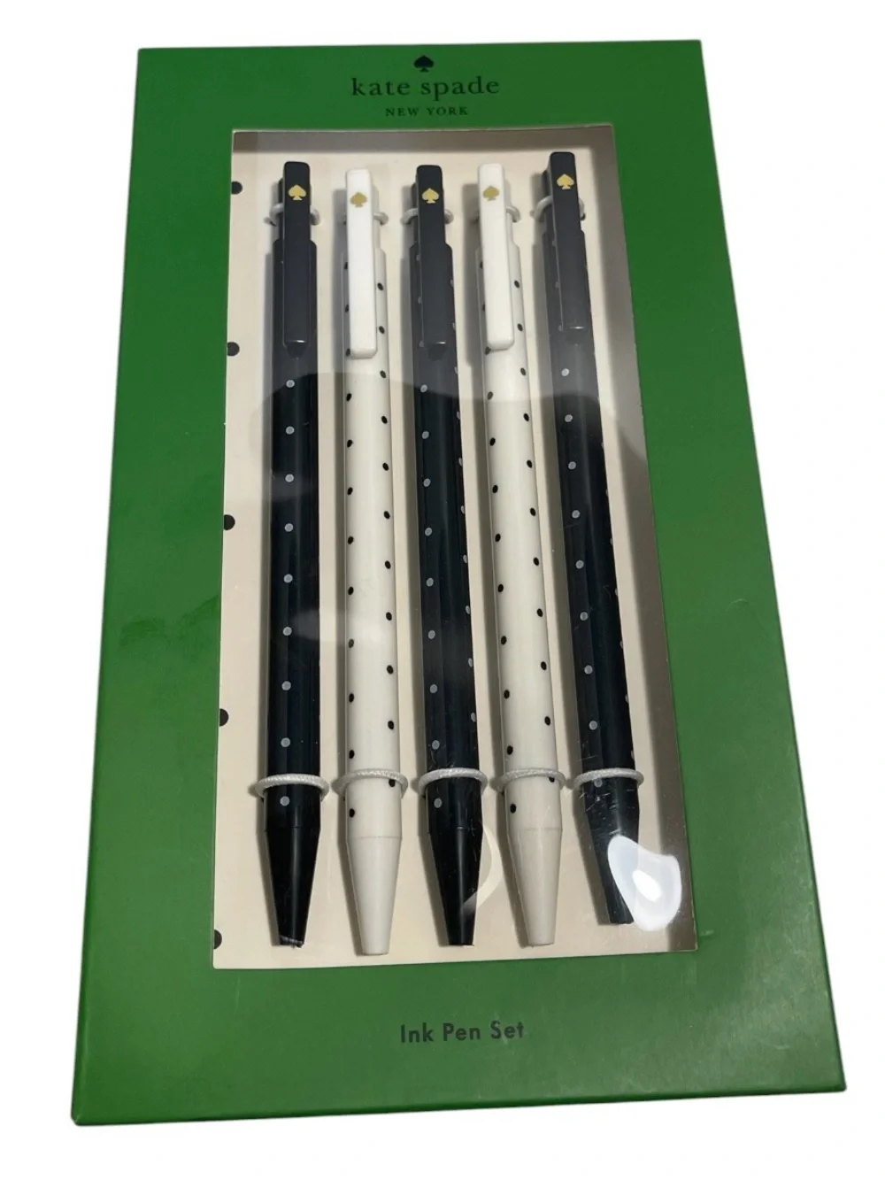 Kate Spade New York 5 Ink Pen Set Black White Polka Dot - NWT **